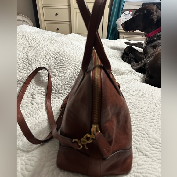 Frye Ring Dome Cognac Brown Satchel Shoulder Handbag 2 Ways to Carry *BEAUTIFUL* - Picture 11 of 16